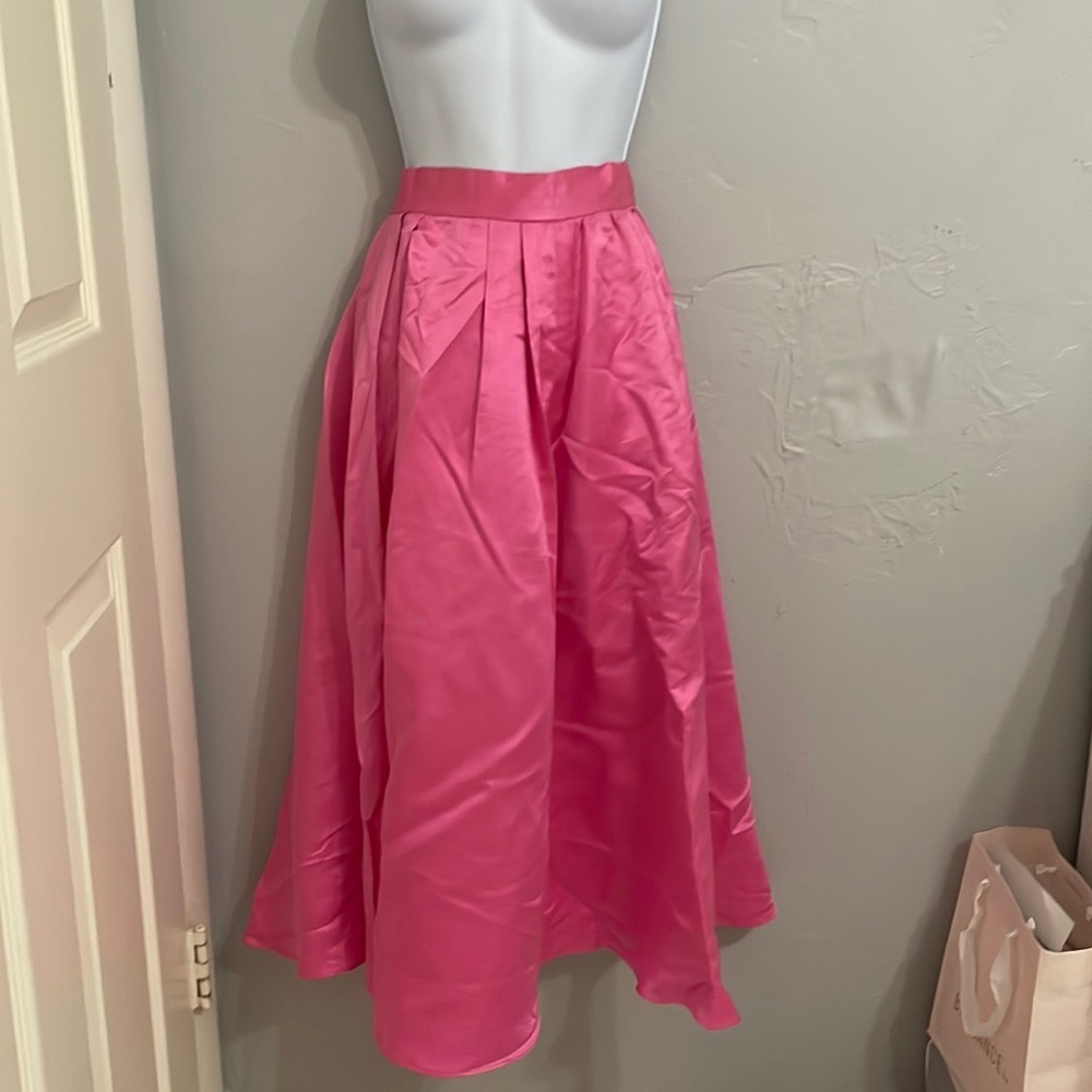 High waisted hot pink midi skirt